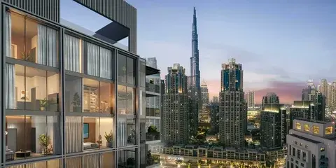buy property in dubai : High-rise residential buildings in Dubai with modern architecture, showcasing premium real estate investment opportunities